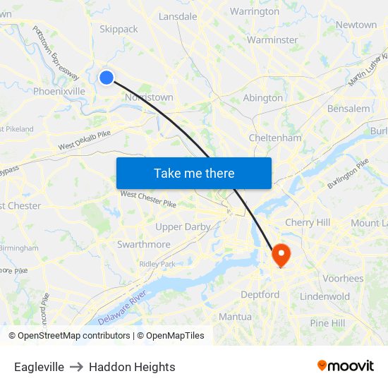 Eagleville to Haddon Heights map