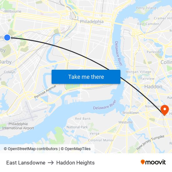 East Lansdowne to Haddon Heights map