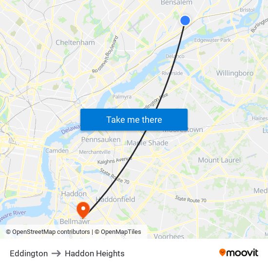 Eddington to Haddon Heights map