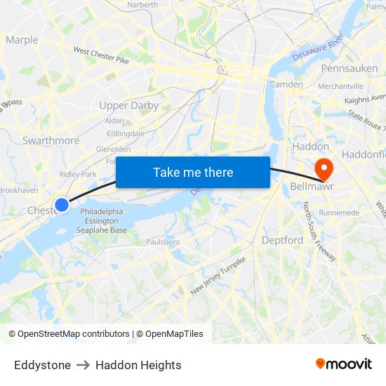 Eddystone to Haddon Heights map