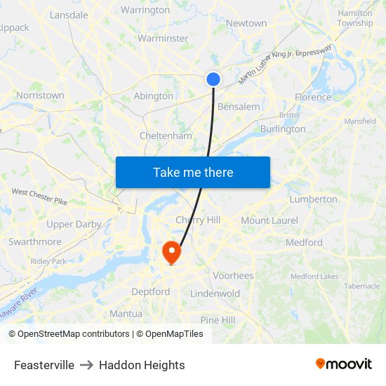 Feasterville to Haddon Heights map