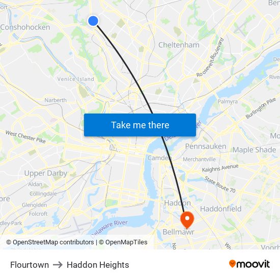 Flourtown to Haddon Heights map