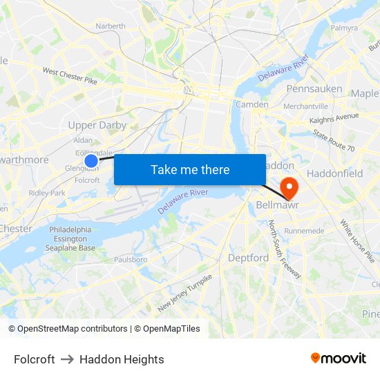 Folcroft to Haddon Heights map