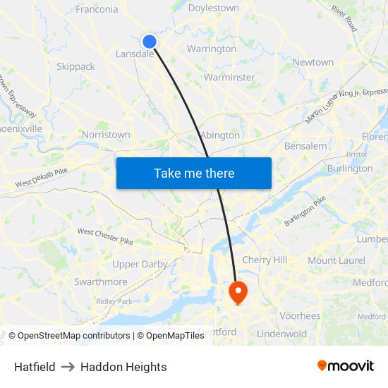 Hatfield to Haddon Heights map