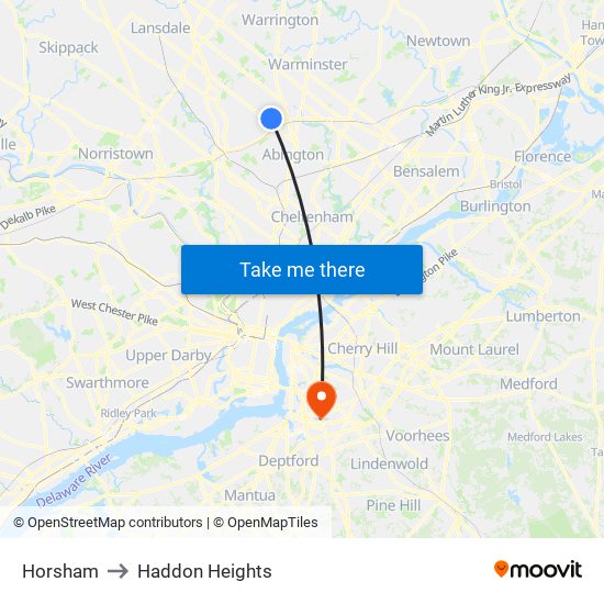 Horsham to Haddon Heights map