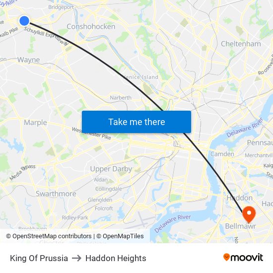 King Of Prussia to Haddon Heights map