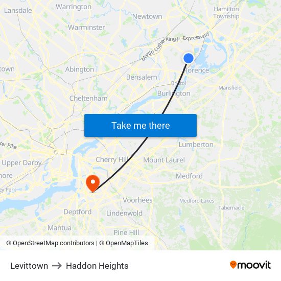 Levittown to Haddon Heights map