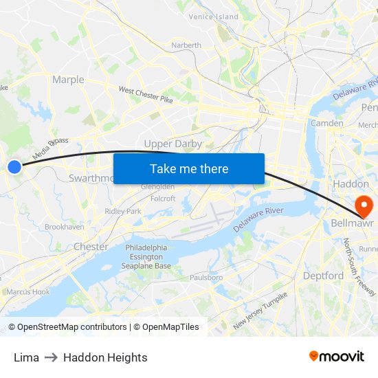 Lima to Haddon Heights map