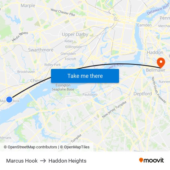 Marcus Hook to Haddon Heights map