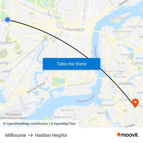 Millbourne to Haddon Heights map