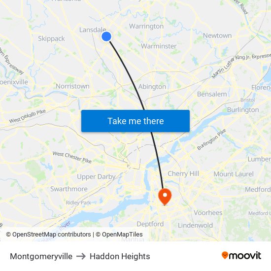 Montgomeryville to Haddon Heights map