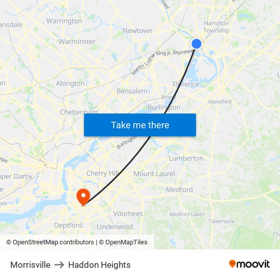 Morrisville to Haddon Heights map