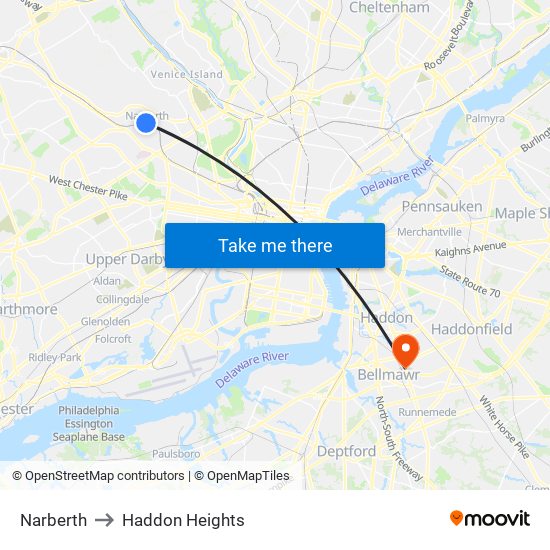 Narberth to Haddon Heights map