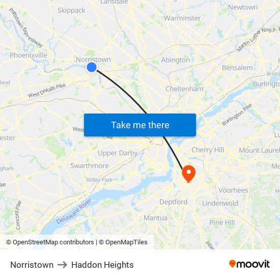 Norristown to Haddon Heights map