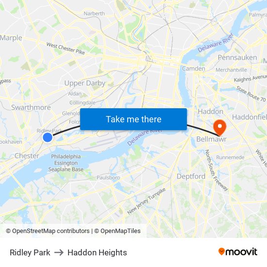 Ridley Park to Haddon Heights map