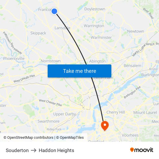 Souderton to Haddon Heights map