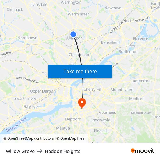 Willow Grove to Haddon Heights map