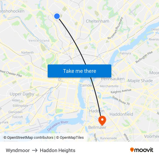 Wyndmoor to Haddon Heights map