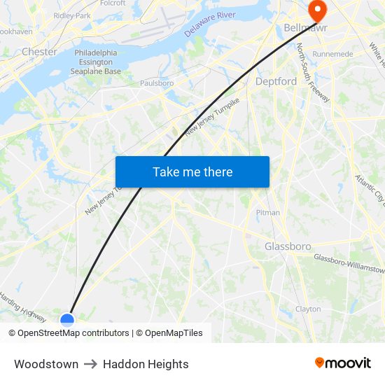 Woodstown to Haddon Heights map