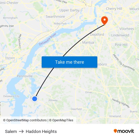 Salem to Haddon Heights map