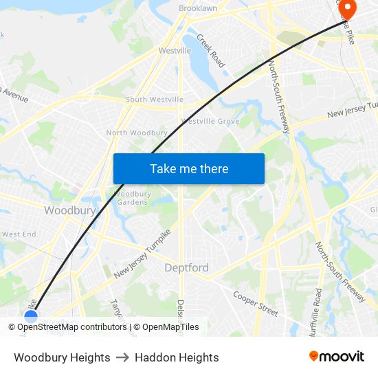 Woodbury Heights to Haddon Heights map