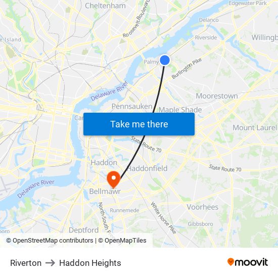 Riverton to Haddon Heights map