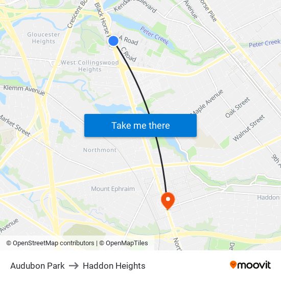 Audubon Park to Haddon Heights map