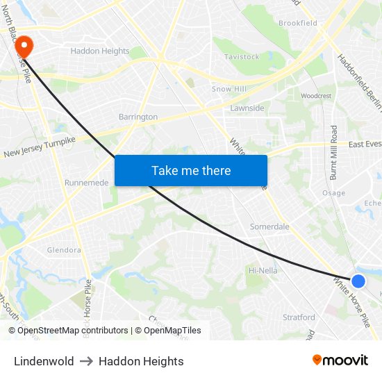 Lindenwold to Haddon Heights map