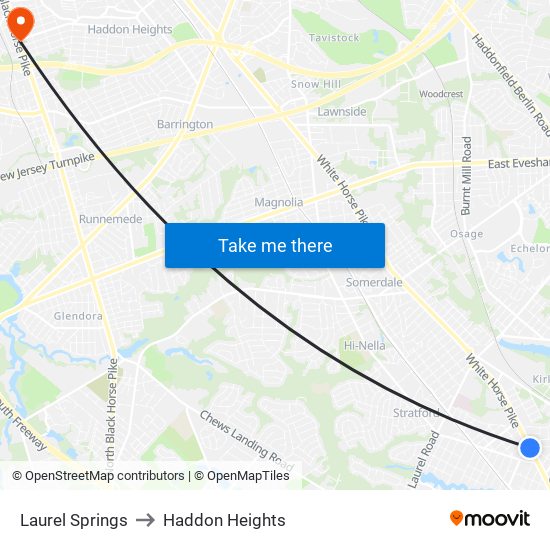 Laurel Springs to Haddon Heights map