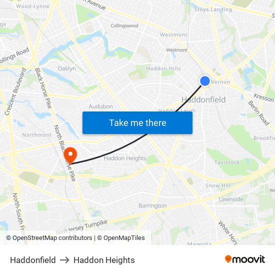 Haddonfield to Haddon Heights map