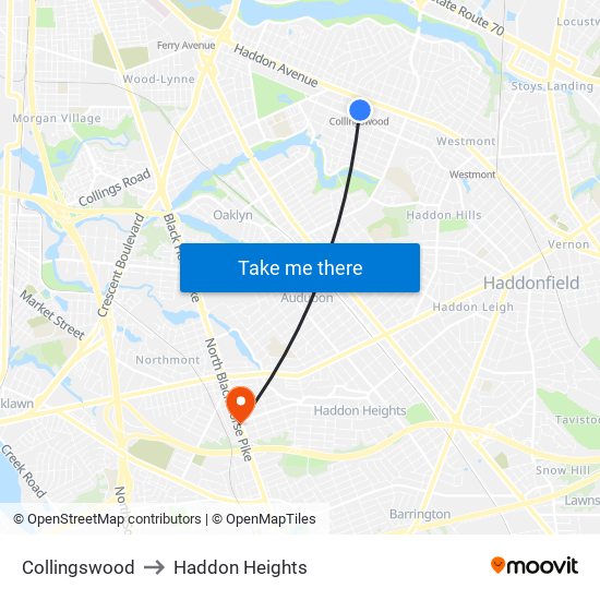 Collingswood to Haddon Heights map
