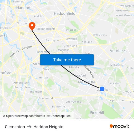 Clementon to Haddon Heights map
