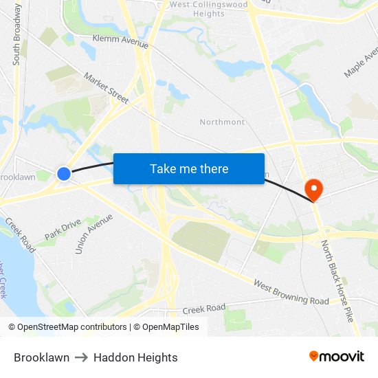 Brooklawn to Haddon Heights map