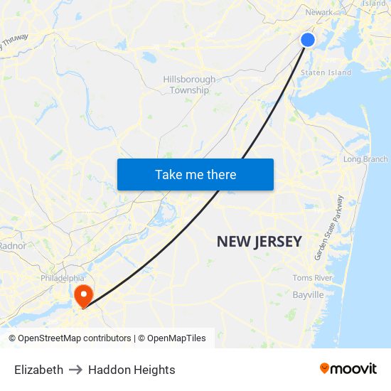 Elizabeth to Haddon Heights map