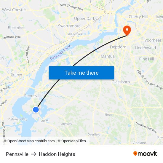 Pennsville to Haddon Heights map