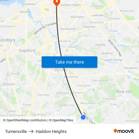 Turnersville to Haddon Heights map