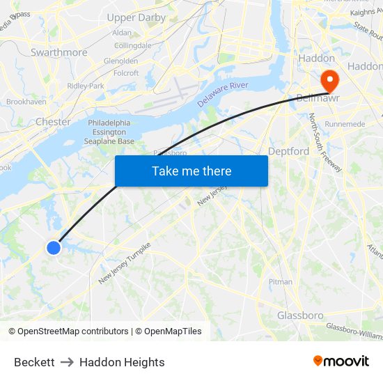 Beckett to Haddon Heights map