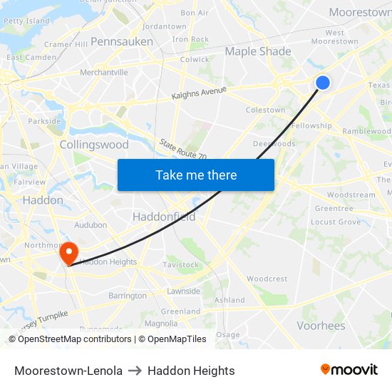 Moorestown-Lenola to Haddon Heights map