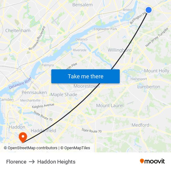 Florence to Haddon Heights map