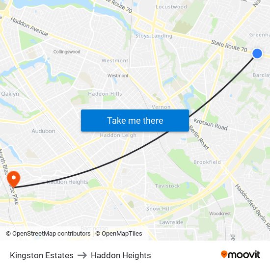 Kingston Estates to Haddon Heights map
