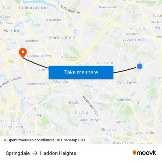 Springdale to Haddon Heights map