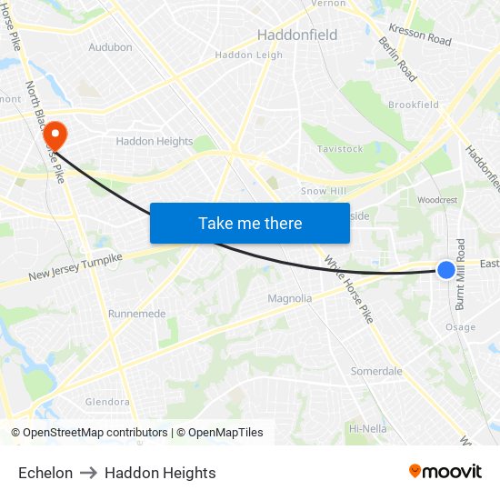 Echelon to Haddon Heights map