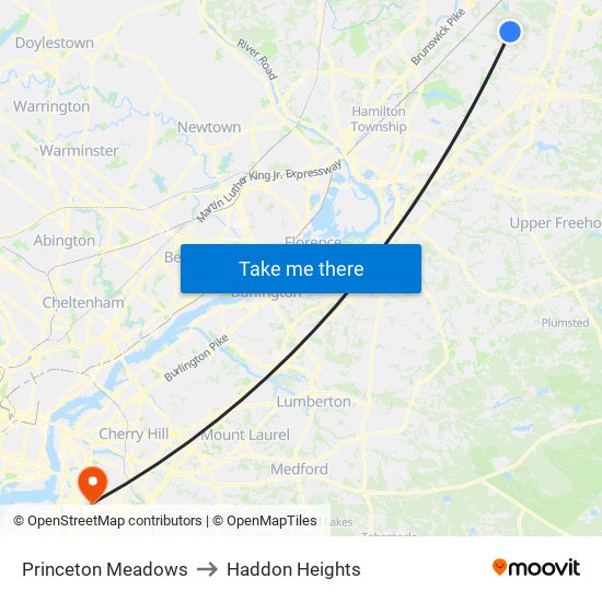 Princeton Meadows to Haddon Heights map
