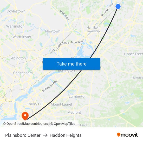 Plainsboro Center to Haddon Heights map