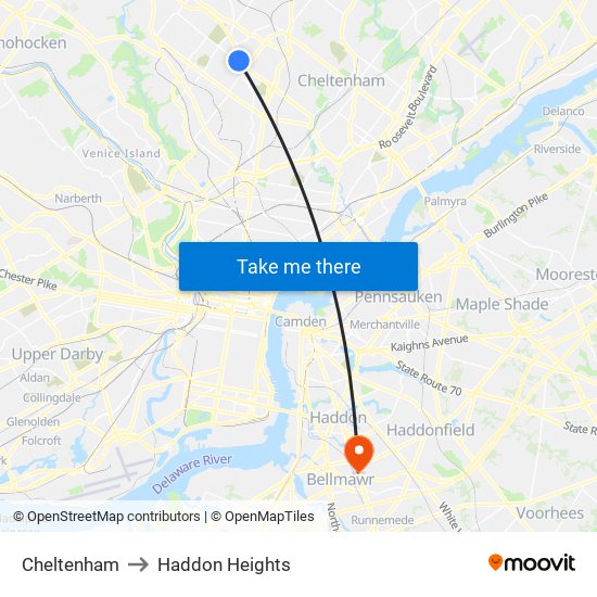 Cheltenham to Haddon Heights map