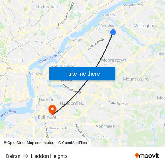 Delran to Haddon Heights map