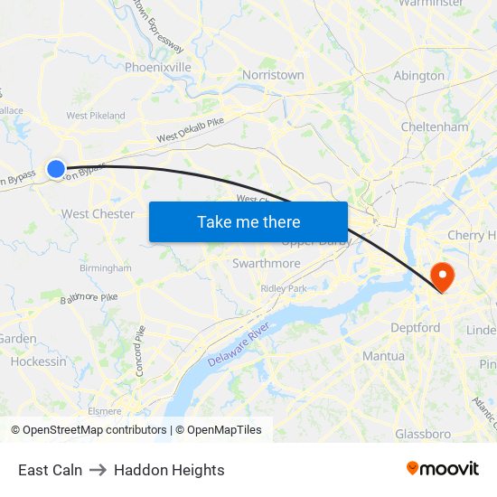 East Caln to Haddon Heights map