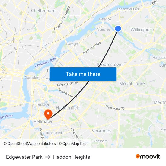 Edgewater Park to Haddon Heights map