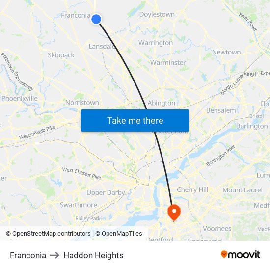 Franconia to Haddon Heights map