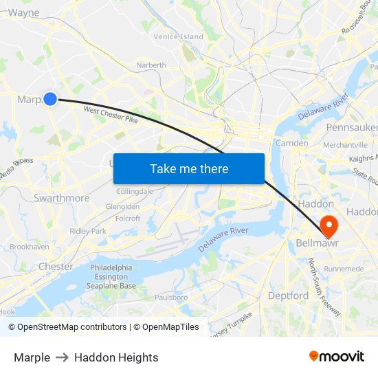 Marple to Haddon Heights map